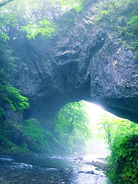 帝釈峡の雄橋(下流方向より)