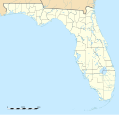 Mapa konturowa Florydy, blisko prawej krawiędzi na dole znajduje się punkt z opisem „Ives Estates”
