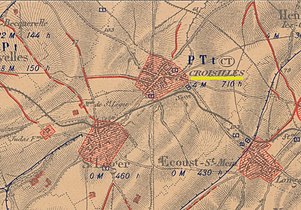 La carte des régions dévastées en 1919 montre que le village est complètement détruit.