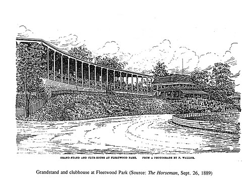 Grandstand and clubhouse at Fleetwood Park, Bronx, New York