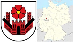 Coat of arms of Lippstadt, location of Lippstadt in Germany