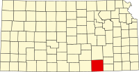 Locatie van Cowley County in Kansas