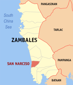 Map of Zambales with San Narciso highlighted