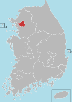Kort av Suðurkorea, har Seoul sæst við reyðum