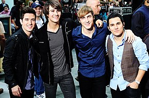 From left to right; Logan Henderson, James Maslow, Kendall Schmidt and Carlos PenaVega