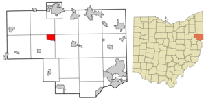 Location of Guilford Lake in Columbiana County and in the State of Ohio