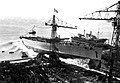 A végül befejezetlenül maradt Impero csatahajó vízre bocsátása 1939-ben.