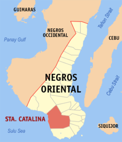 Mapa ng Negros Oriental na nagpapakita sa lokasyon ng Santa Catalina.