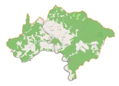 Mapa konturowa gminy Piwniczna-Zdrój, po lewej znajduje się punkt z opisem „Kosarzyska”