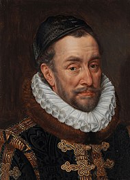 Dit portret van Willem van Oranje was (in spiegelbeeld) op een aantal plaatsen terug te vinden in het themagebied Land van Toos