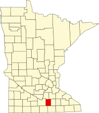 Map of Minnesota highlighting Waseca County