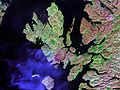 Image 1Satellite image of Skye, showing the surrounding islands including Rona, Raasay and Scalpay to the north east and Soay, Canna and Rùm to the south Credit: NASA