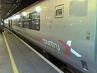 Mobile phone picture of a part-rebranded CrossCountry Voyager at Reading Station