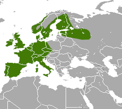 mapa de distribuição na Europa