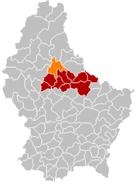 布尔沙伊德在卢森堡地图上的位置，布尔沙伊德为橙色，迪基希县为深红色