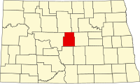 シェリダン郡の位置を示したノースダコタ州の地図