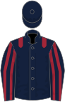 Dark blue, maroon epaulets, striped sleeves