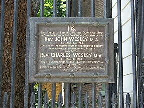 Plaque at Postman's Park, London, commemorating John and Charles Wesley