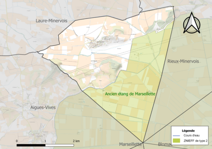 Carte de la ZNIEFF de type 2 sur la commune.