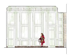 Schéma de la paroi est de la chambre du duc de Bourgogne à Meudon, vers 1702.