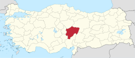 कायसेरी प्रांतचे तुर्कस्तान देशाच्या नकाशातील स्थान