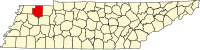 Map of Tennessee highlighting Weakley County