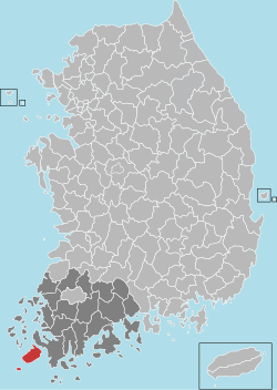 珍岛郡在韩国及全罗南道的位置