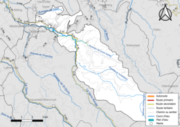 Carte en couleur présentant le réseau hydrographique de la commune