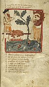 Koning Arthur vindt een reus, Roman de Brut, 14e eeuw, British Library