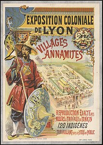 Affiche de l'Exposition universelle, internationale et coloniale de Lyon de 1894, villages annamites (Tamagno).