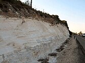 Exposed white chalk next to a road.