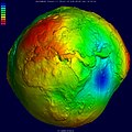 Image 46Geoid, an approximation for the shape of the Earth; shown here with vertical exaggeration (10000 vertical scaling factor). (from Geodesy)