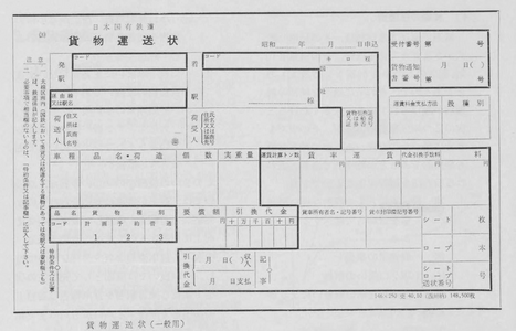 国鉄の貨物運送状。荷主の運送契約の申込みの証拠となる。[33]