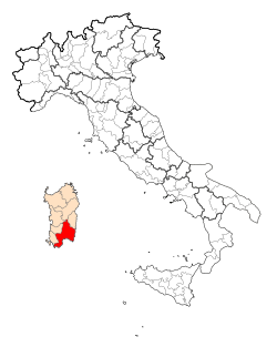 Zemljevid, ki označuje lokacijo province Cagliari v Italiji