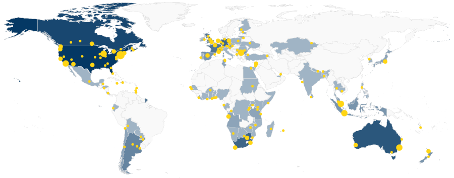 Map of Quad9 recursive resolver locations as of 2021-05-27