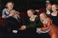 Lucas Cranach, Old man beguiled by courtesans, c. 1537