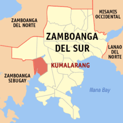 Mapa ng Zamboanga del Sur na nagpapakita sa lokasyon ng Kumalarang.