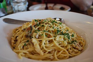 Spageti saus ayam dan jamur (Spaghetti con pollo e funghi)