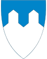 Delt av blått og sølv ved gråverksnitt i Søgnes kommunevåpen