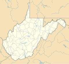 Mapa konturowa Wirginii Zachodniej, blisko prawej krawiędzi nieco u góry znajduje się punkt z opisem „Shepherdstown”