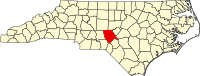 ムーア郡の位置を示したノースカロライナ州の地図