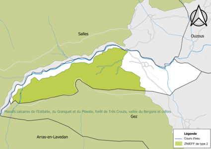 Carte de la ZNIEFF de type 2 sur la commune.