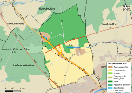 Carte des infrastructures et de l'occupation des sols en 2018 (CLC) de la commune.