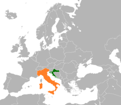 Map indicating locations of Croatia and Italy