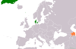 Map indicating locations of Denmark and Azerbaijan