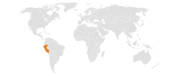 Map indicating locations of Holy See and Peru