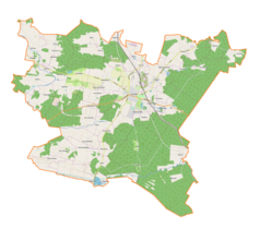 Mapa konturowa gminy Końskie, u góry znajduje się punkt z opisem „Kornica”