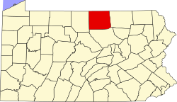 Map of Pennsylvania highlighting Tioga County