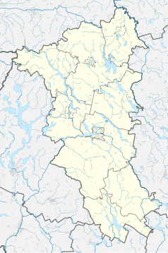 Mapa konturowa powiatu ostródzkiego, u góry po lewej znajduje się punkt z opisem „Koszajny”