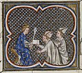 Filippo Augusto riceve dei messi del Papa che lo chiama crociato (Grandes Chroniques de France, XIVe s.)